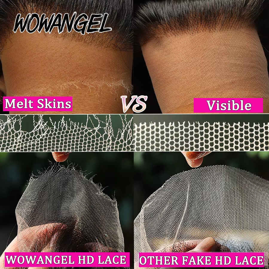 WOWANGEL 2x6 séparation profonde HD dentelle fermeture frontale seulement peau fondu cheveux raides