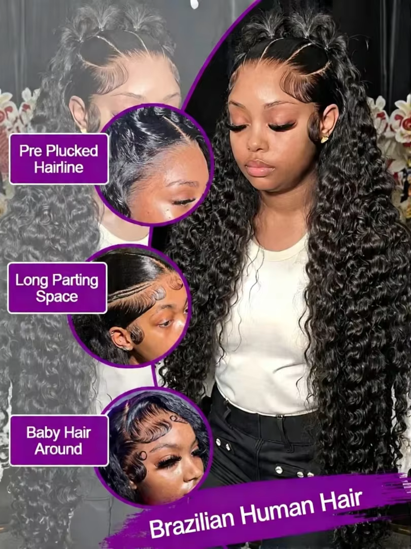 Perruque brésilienne en cheveux humains 13x4 13x6 HD Lace Front, Deep Wave, 30 40 pouces, densité 25
