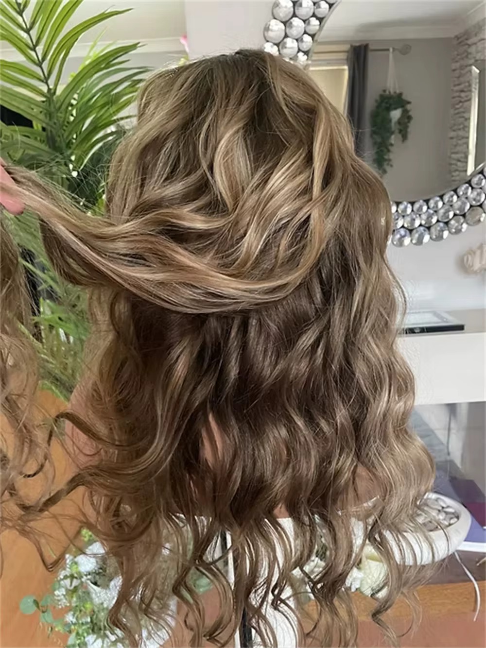 Perruque Lace Front Synthétique Ondulée Longue de 24 Pouces, Ombrée Blonde, Sans Colle, Pré-Pluckée