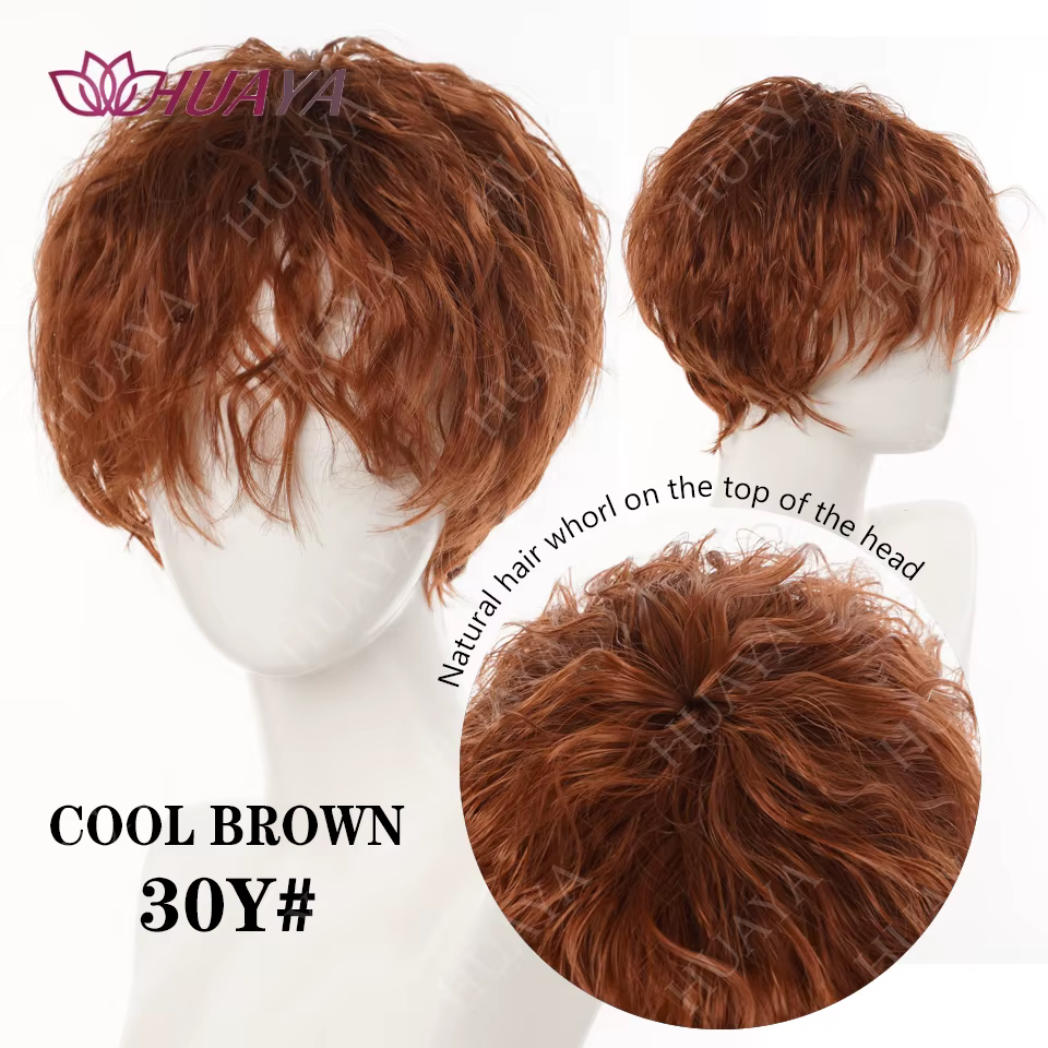 Perruque courte ondulée bouclée pour hommes, beau maïs, mode chaude, fibre synthétique, soie haute t