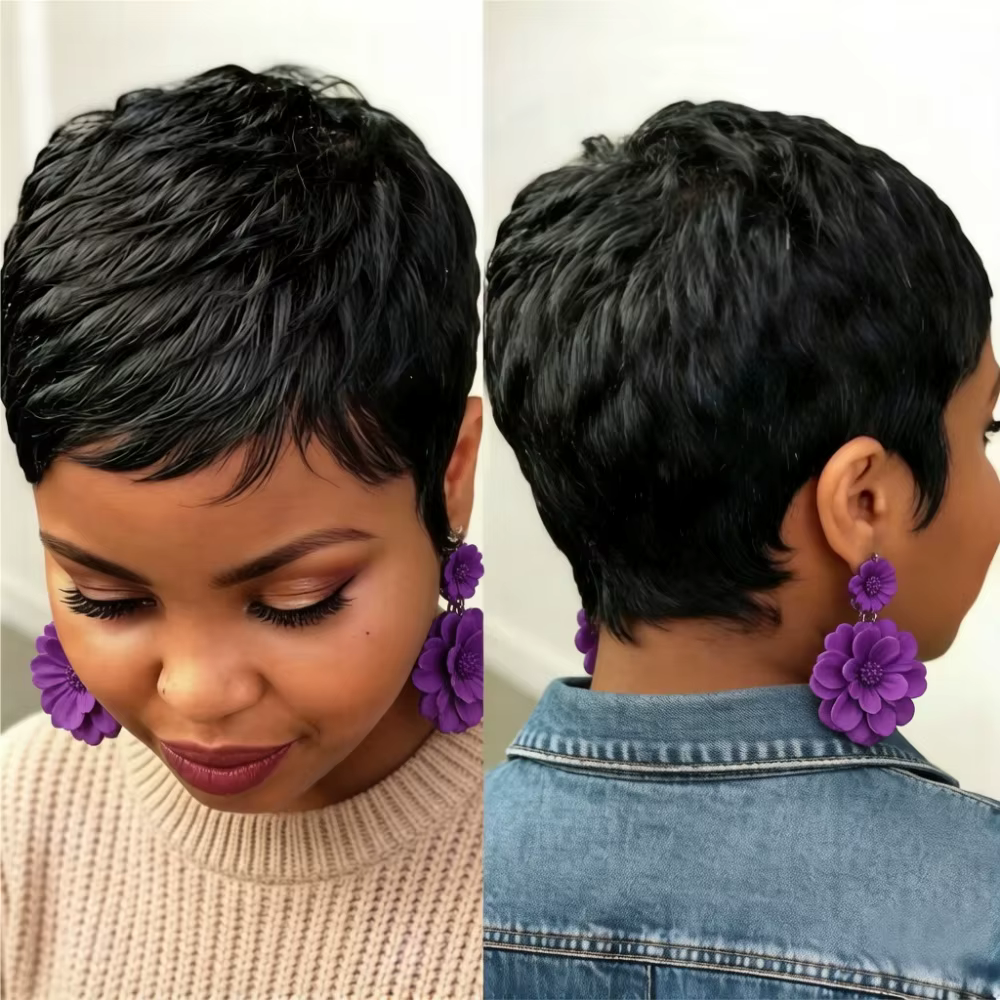 Perruque Pixie pour femmes, cheveux courts entièrement fabriqués à la machine, remplacement capillai