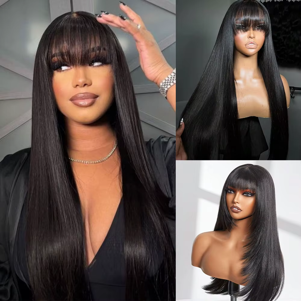Perruques Lace Front HD en Cheveux Humains, Ondulées Lisses 1B, Sans Colle, Longues, Densité 200%, A