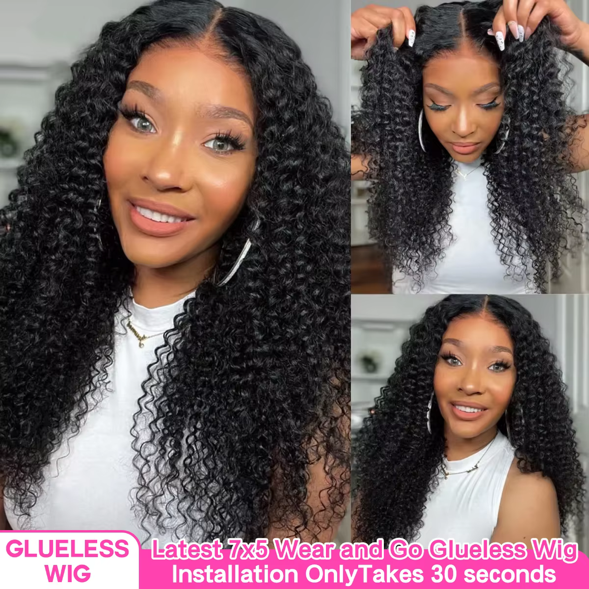 Perruque sans colle 250% 4C Edges Lace Afro Kinky Curly, prête à porter, 100% cheveux humains bouclé