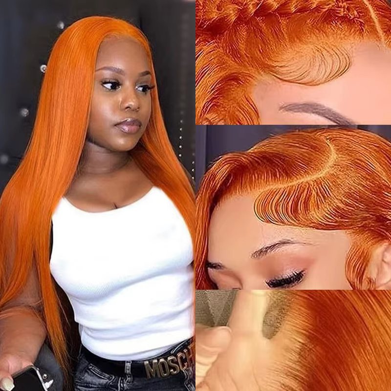 30 pouces droite Orange gingembre dentelle avant perruques cheveux humains 350 couleur brésilienne 1