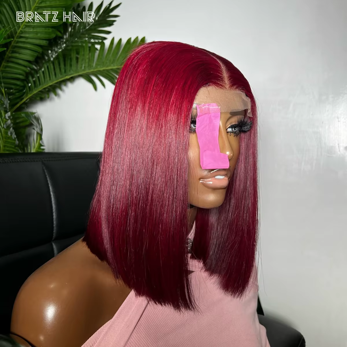 Perruque Bob sans colle 99j bordeaux en cheveux humains 4x4 5x5 couleur vin pour femme, perruque bob