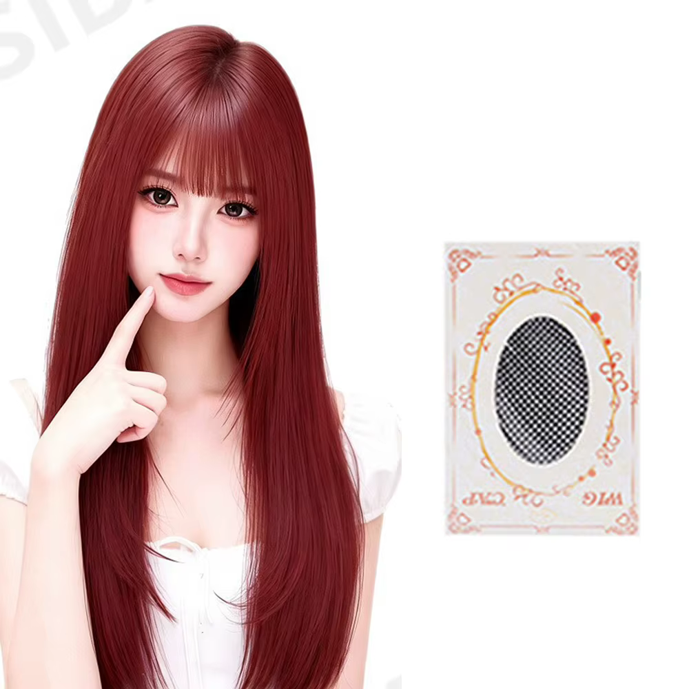 Perruque synthétique longue et droite de haute qualité rouge framboise avec frange, synthétique pour
