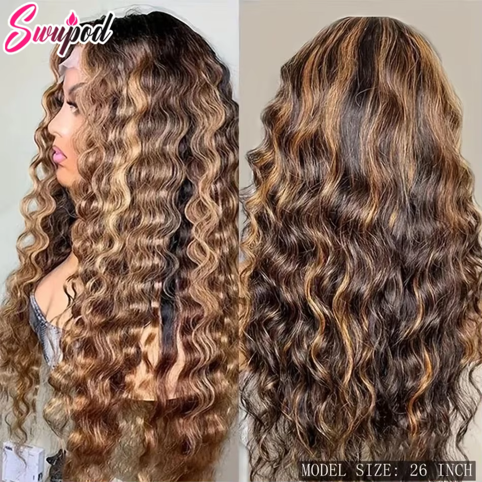 Perruque Full Lace Wig sans colle naturelle Remy, cheveux bouclés, balayage piano ombré, 13x6 HD, 13