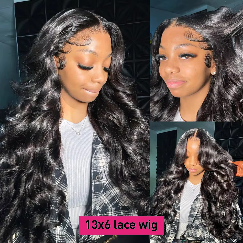 Perruque Lace Front Wig Body Wave brésilienne naturelle, cheveux humains, 13x6 HD, pre-plucked, 300%