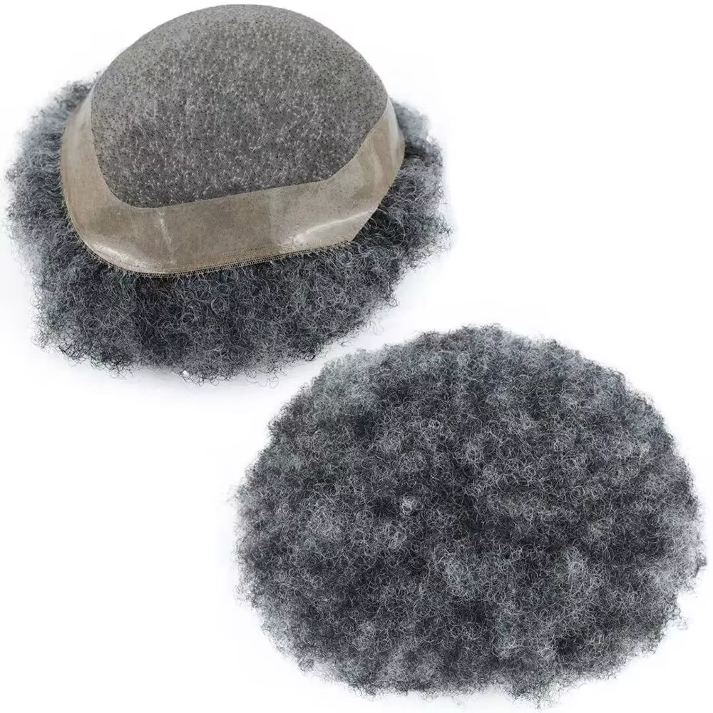 Afro bouclés hommes cheveux prothèse cheveux humains toupet pour hommes crépus bouclés Mono PU afric