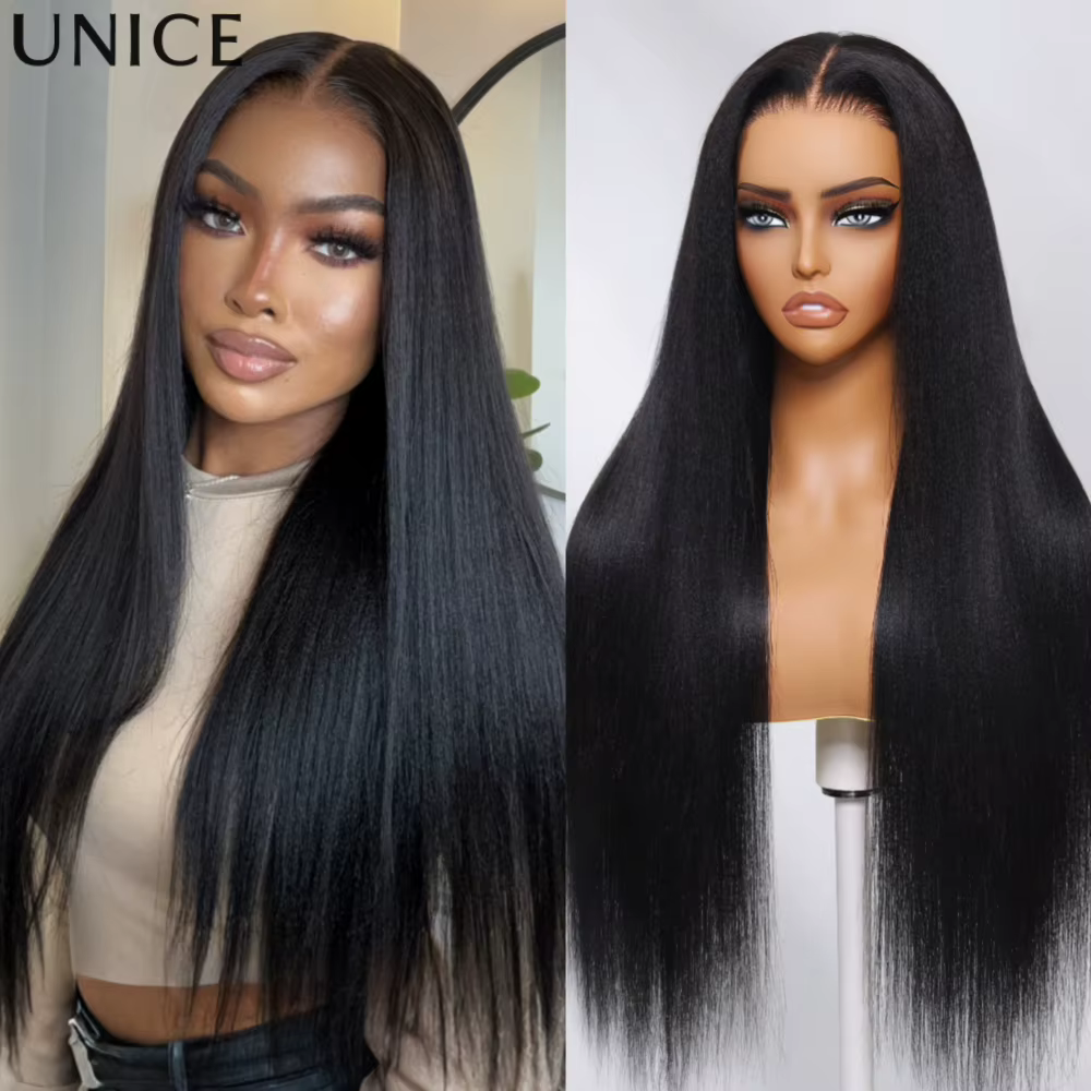 Perruque lisse Yaki UNice 7x5 Lace Bye Bye Slip ™   Perruque sans colle en cheveux humains prête à p