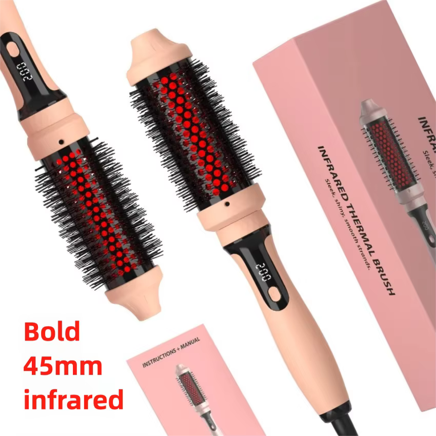 Brosse thermique infrarouge en céramique, fer à friser chauffant, brosse ronde de 45 mm, fer à frise