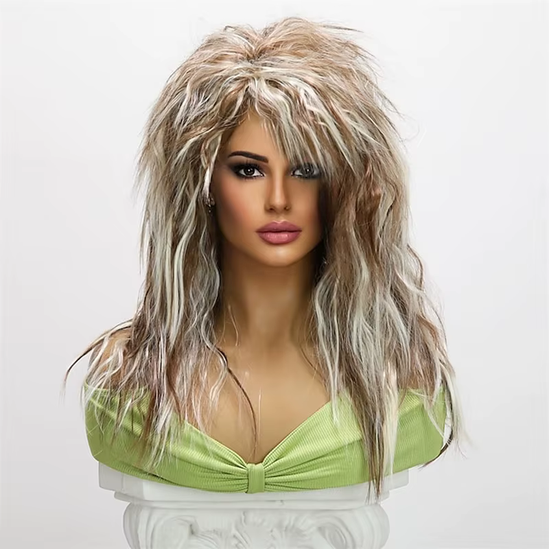HAIRJOY 24 pouces perruque de cheveux synthétiques pour les femmes 70S 80S longue bouclée marron bla