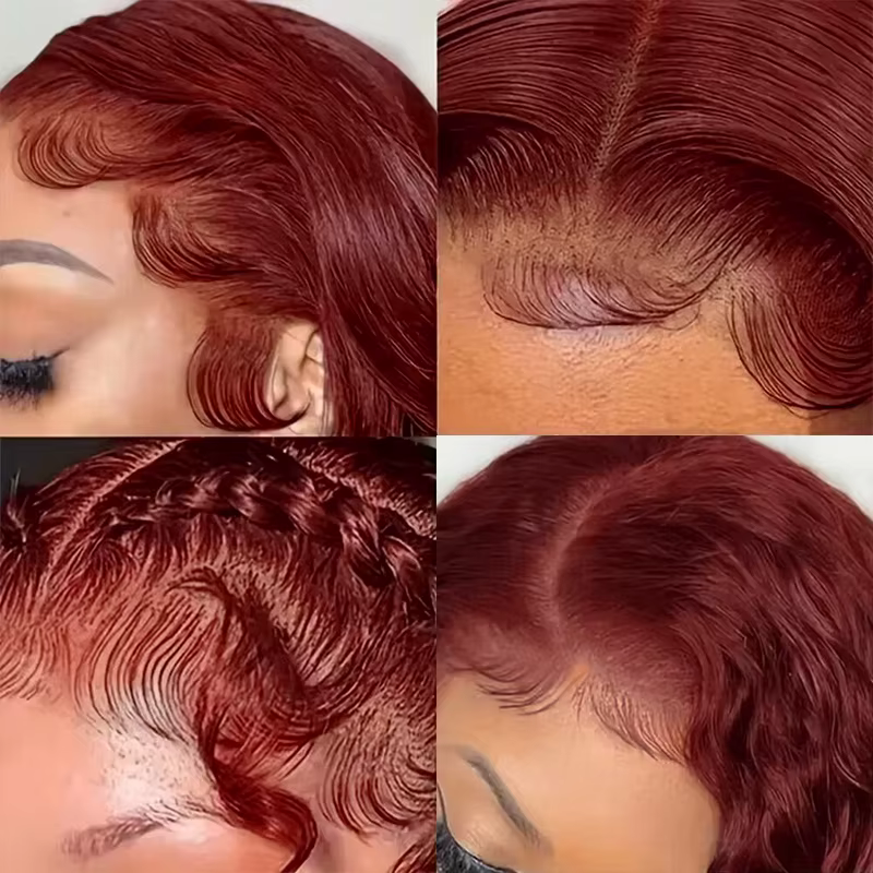 Cheveux humains de perruques avant de dentelle de brun rougeâtre de vague de corps 13x6 pré plumés a
