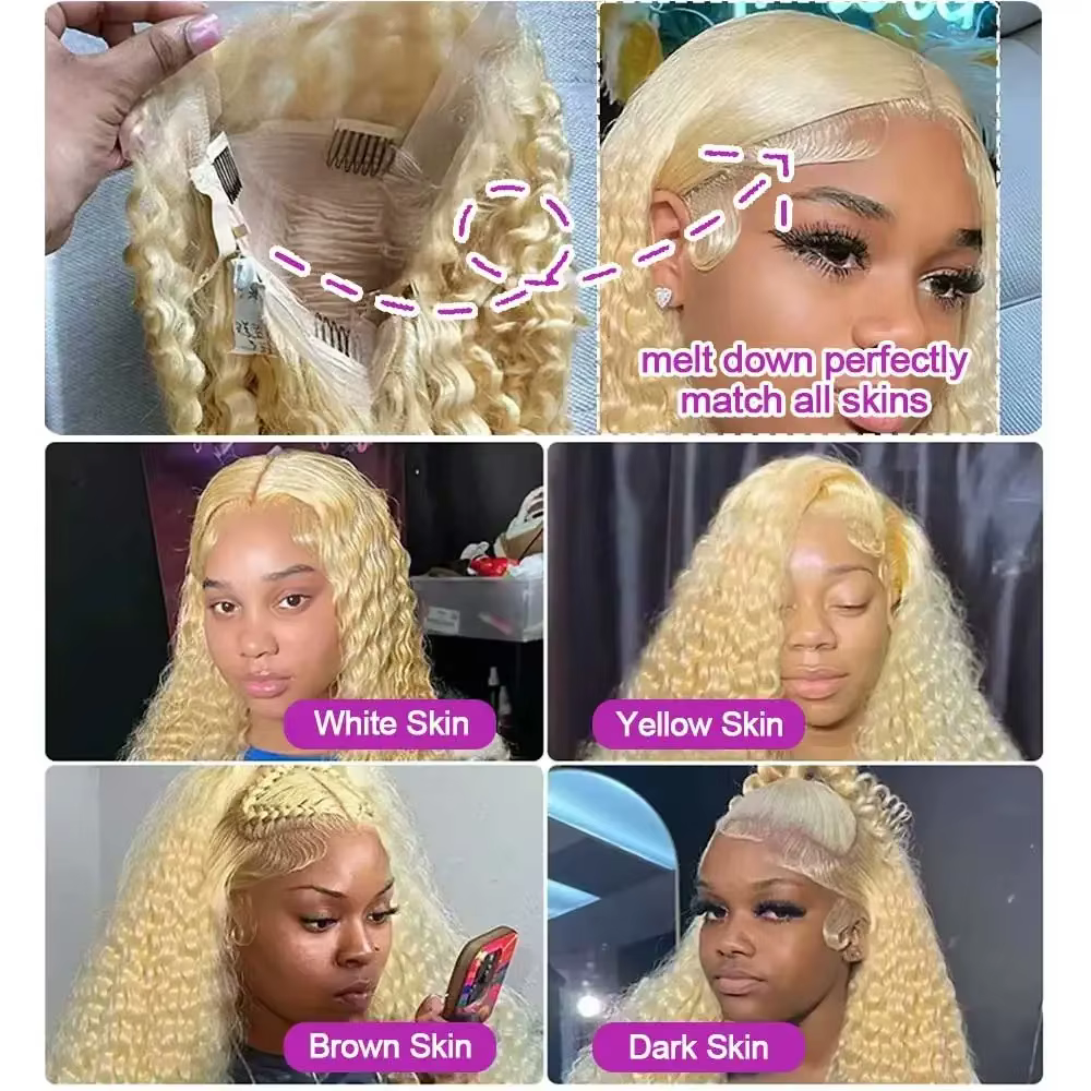 34 40 pouces miel blond 613 HD dentelle frontale perruque 13x6 bouclés perruques pré-plumées lâche v