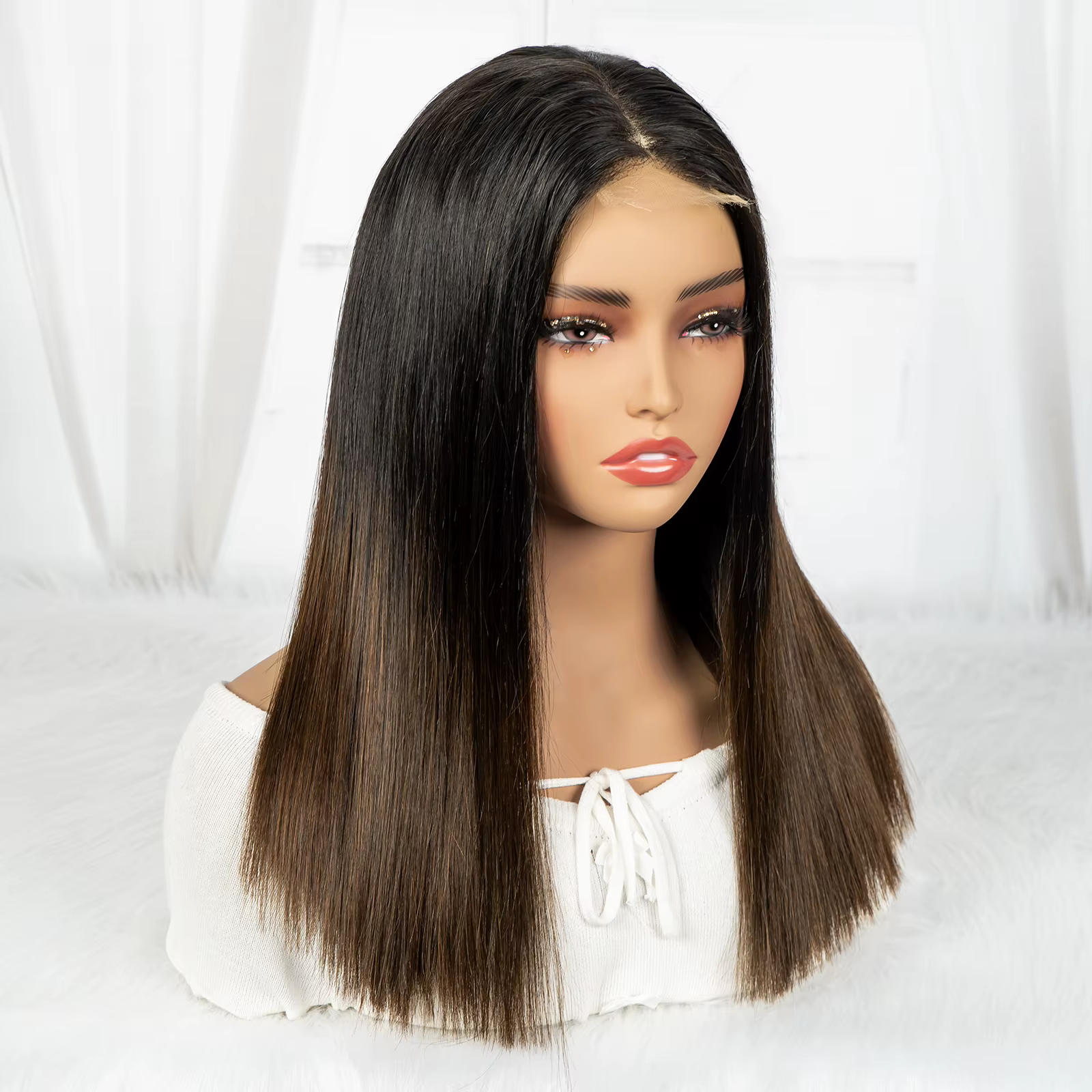 Perruque Lace Closure Wig Naturelle Brésilienne, Cheveux Lisses, Double Proximité, HD, 1BT4, 16A, 2x