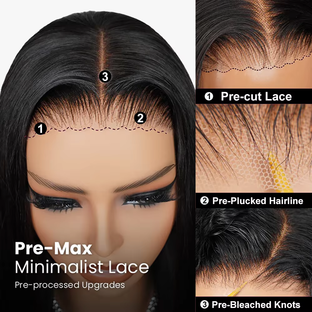 Perruques Bob Droit Sans Colle Cheveux Humains Densité 180% Fermeture en Dentelle HD 4x6 Perruques C