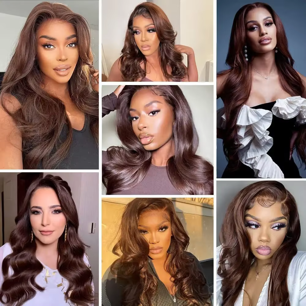 250% 13x 6/13x4 frontale brun chocolat foncé HD dentelle perruque cheveux brésiliens vague de corps