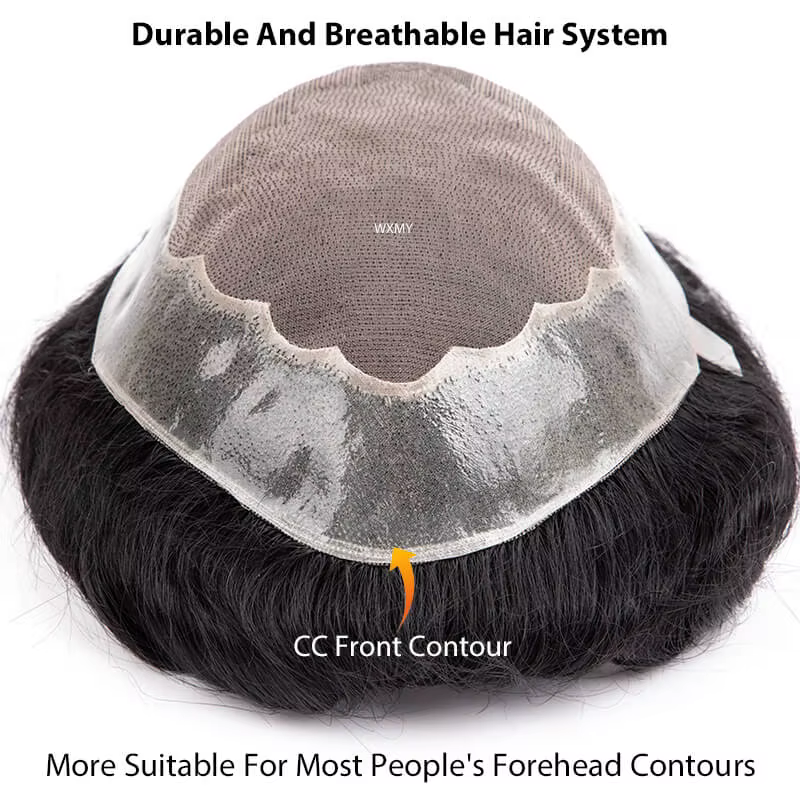 Perruque toupet bouclée pour hommes, Mono fin avec Base de peau, prothèse capillaire indienne nature
