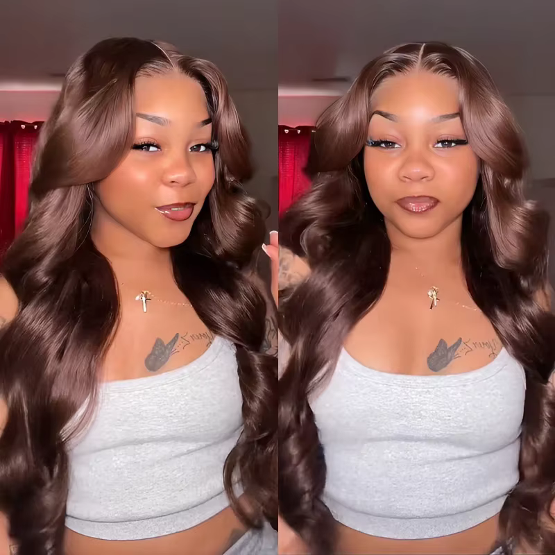 ISEE Hair 7x5 couleur marron chocolat coupe superposée sans colle vague de corps perruque 100% perru