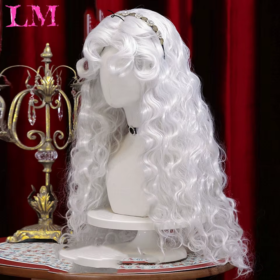 LM LM ﻿ Perruques de Cosplay synthétiques ondulées longues ombrées blanches, perruques synthétiques 