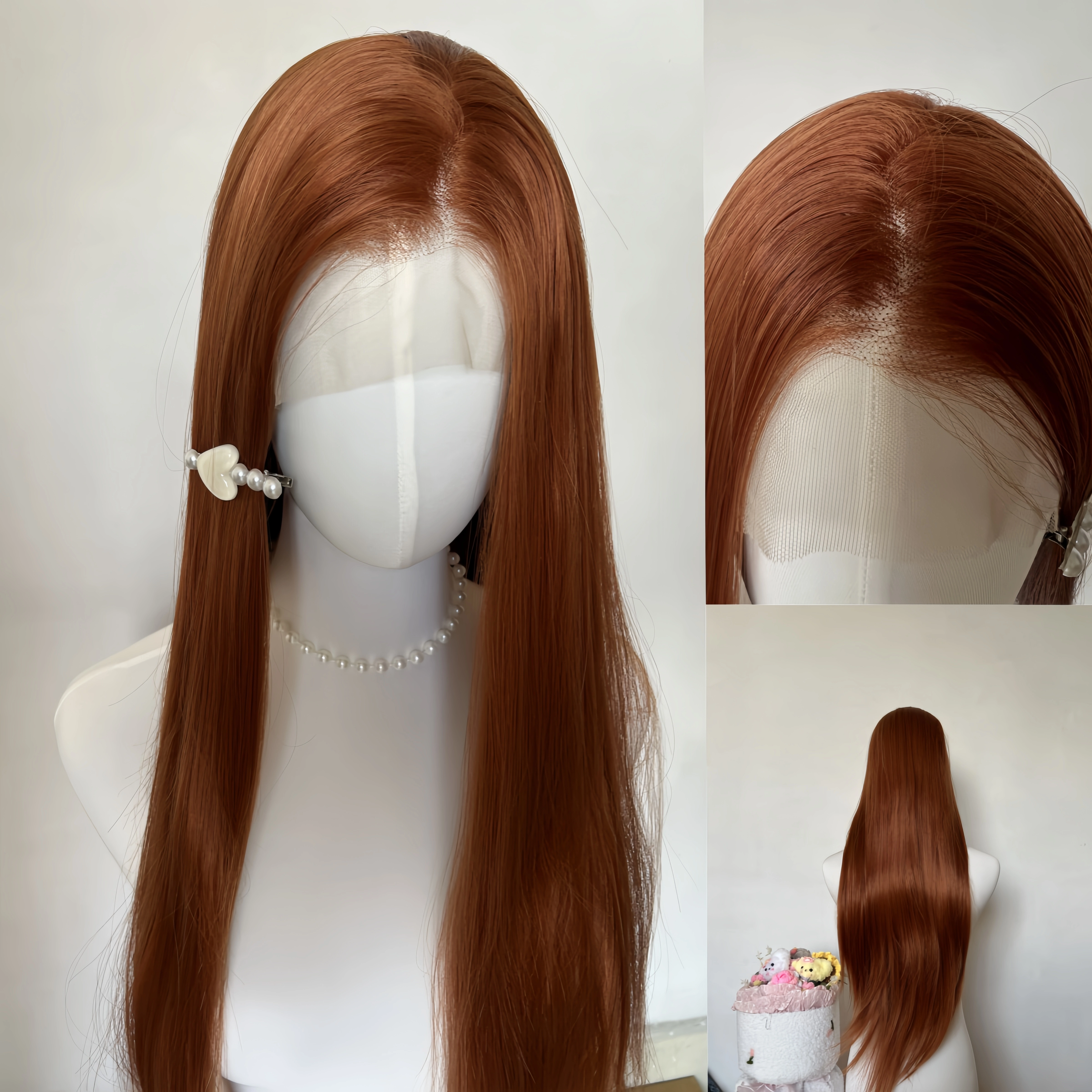 Perruque Lace Front Wig synthétique sans Guleless, Orange gingembre 13 × 4, 26 pouces, longue et lis