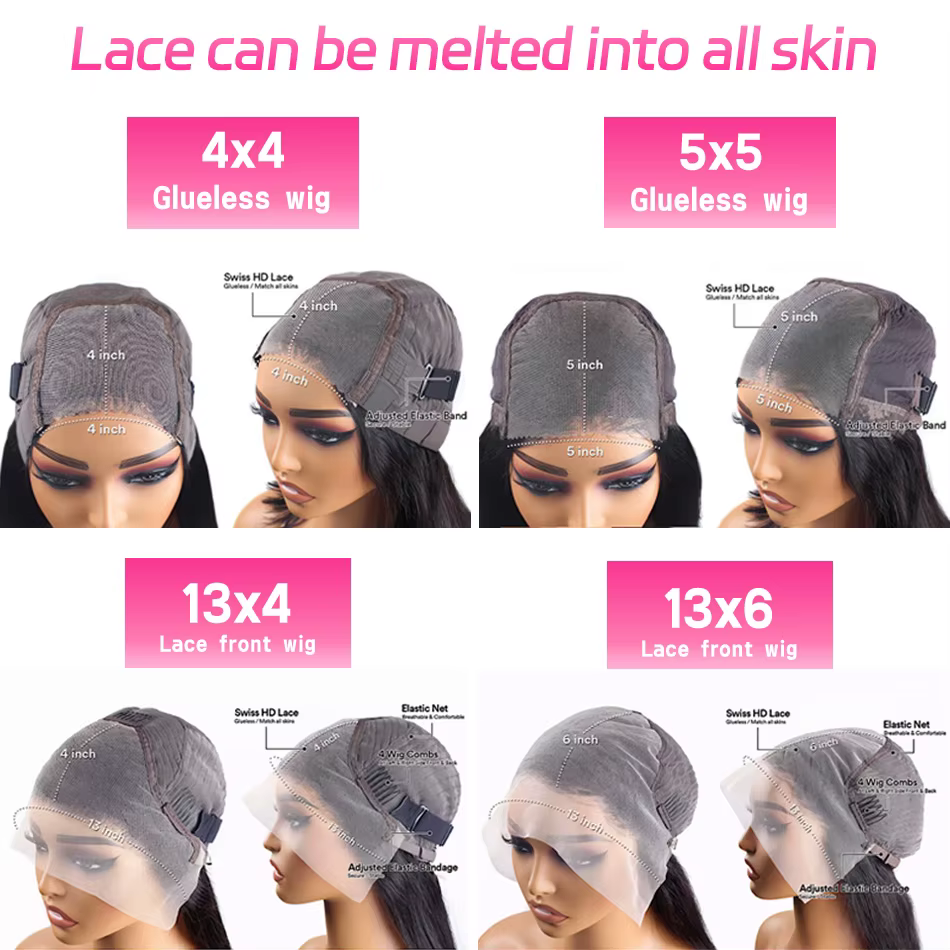 Perruque Lace Frontal Wig naturelle brésilienne transparente, cheveux lisses, sans colle, 4x4, Hd, 1