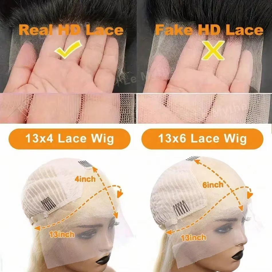 Perruque de cheveux humains lisses, 38 pouces, 613, avec Baby Hair, dentelle Hd 13x4, blond 613, nœu