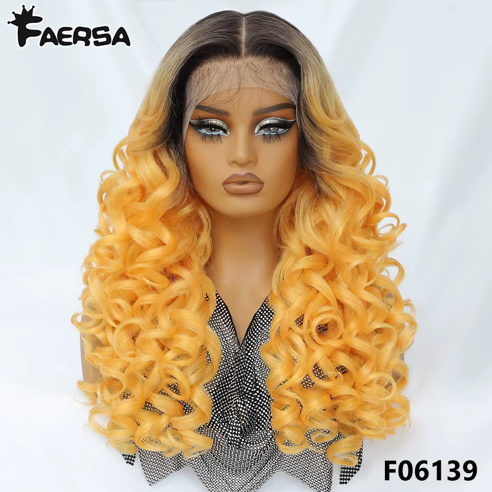 Latisha-Perruque Lace Front Synthétique Bouclée avec Frange pour Femme, Cheveux de Bébé en Highlight