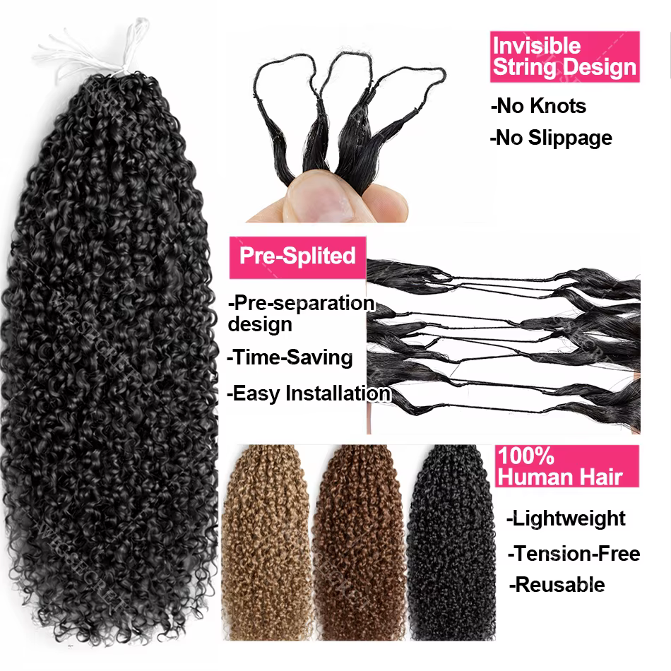 Extensions de cheveux humains bouclés crépus blond miel pour tressage, pré-séparées, sans nœuds, en