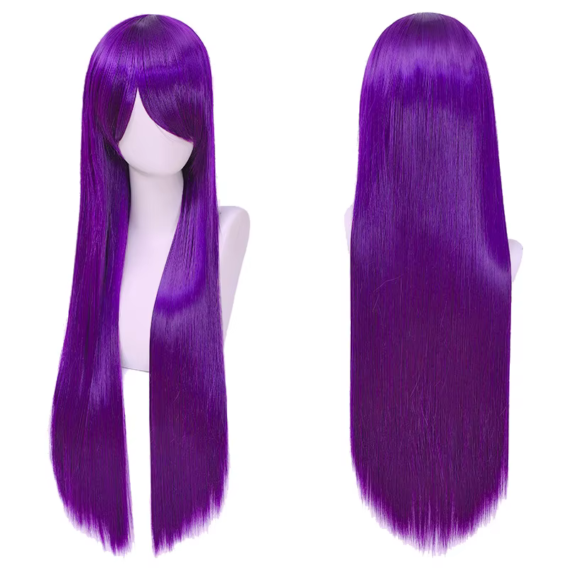 Perruques de Cosplay synthétiques blanches violettes de 80cm de Long, cheveux verts lisses argentés,