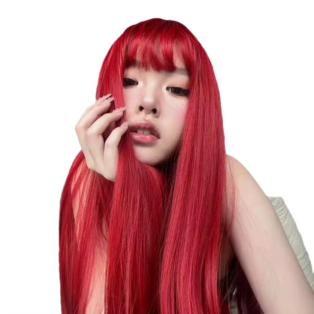 Perruque synthétique rouge longue et lisse pour costume d'Halloween, perruque de cosplay pour usage