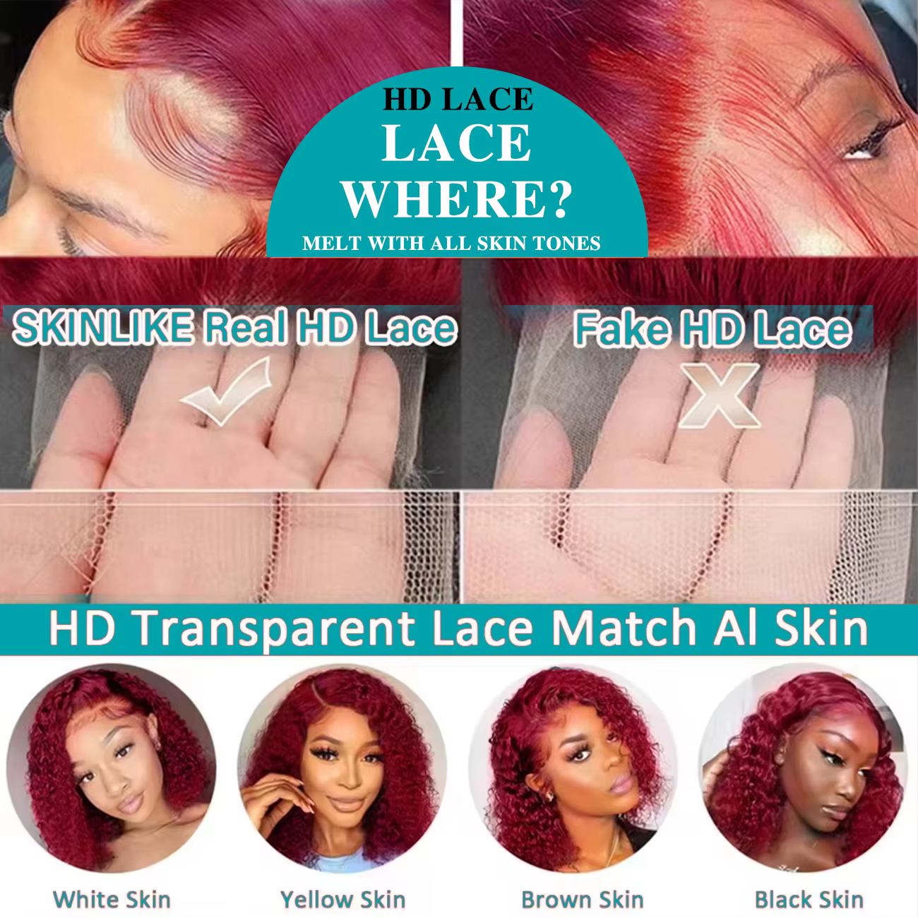 Perruque Lace Frontal Wig naturelle bordeaux 99j, 13x6, Deep Wave, pre-plucked, transparente HD, pou