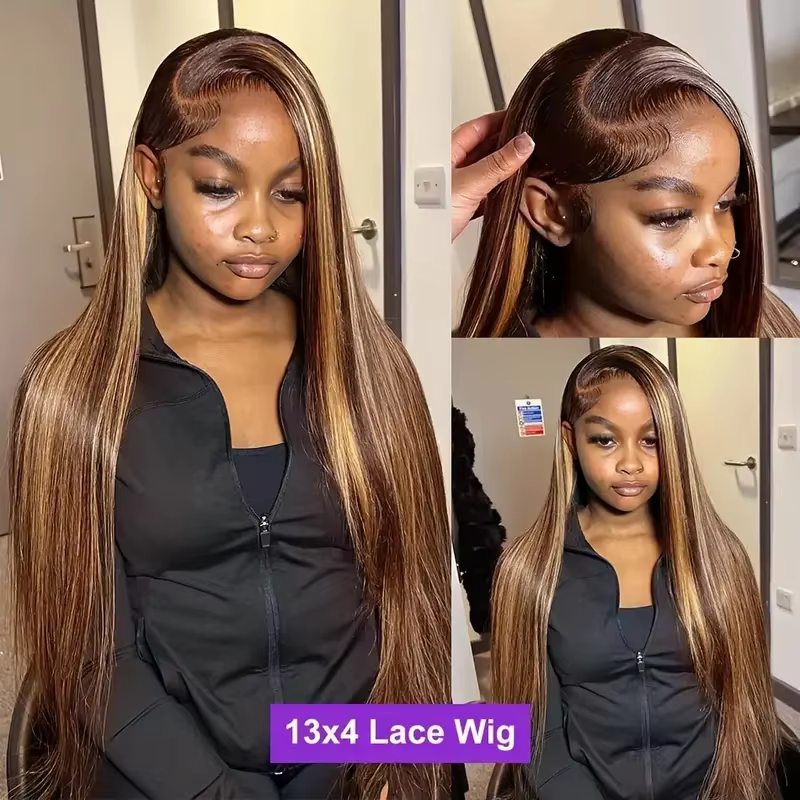 13x6 Ombre mettre en évidence dentelle avant perruques cheveux humains avec des cheveux de bébé 4/27