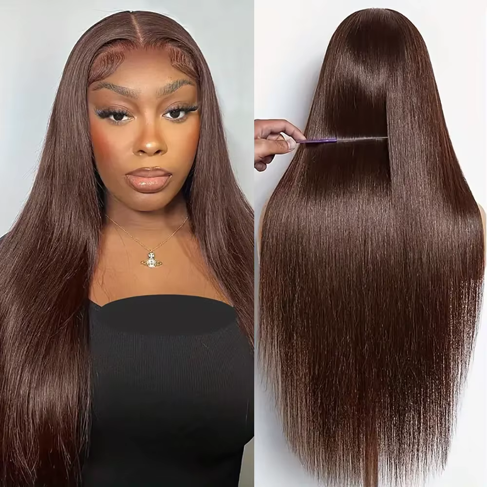 Brun Chocolat 13x6 Perruques Cheveux Humains Vietnamien Lisse 13x6 Dentelle Frontale Perruques 100%