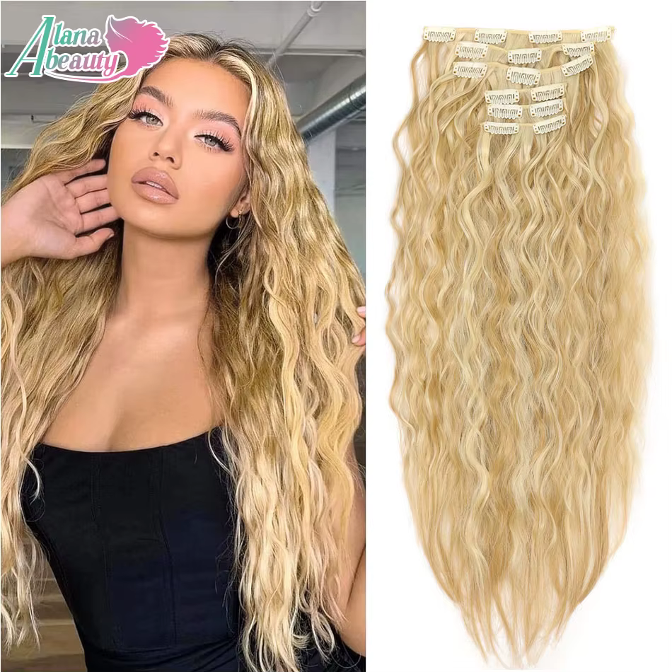 Extensions de cheveux synthétiques bouclés à clipser pour femmes et filles, postiche longue à clipse