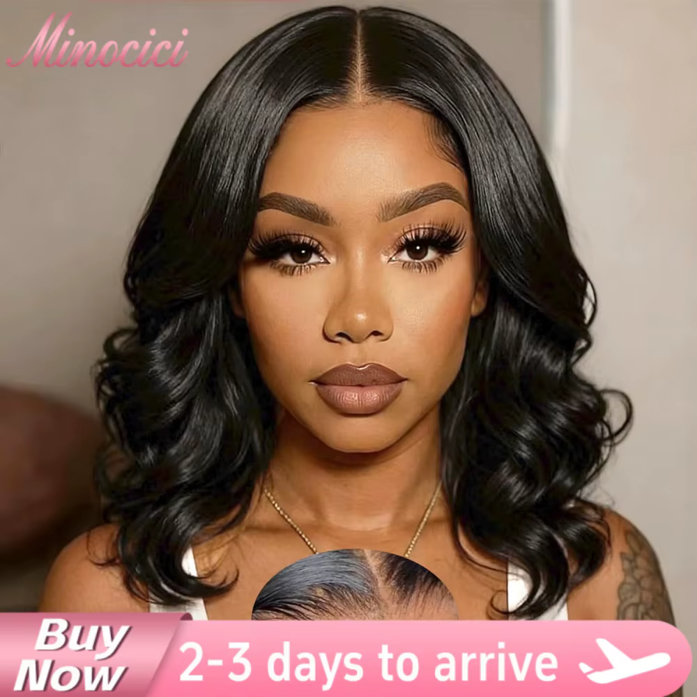 Perruques Courtes Bob Sans Colle Cheveux Humains Ondulés 5x5 HD Transparentes Lace Frontal Véritable