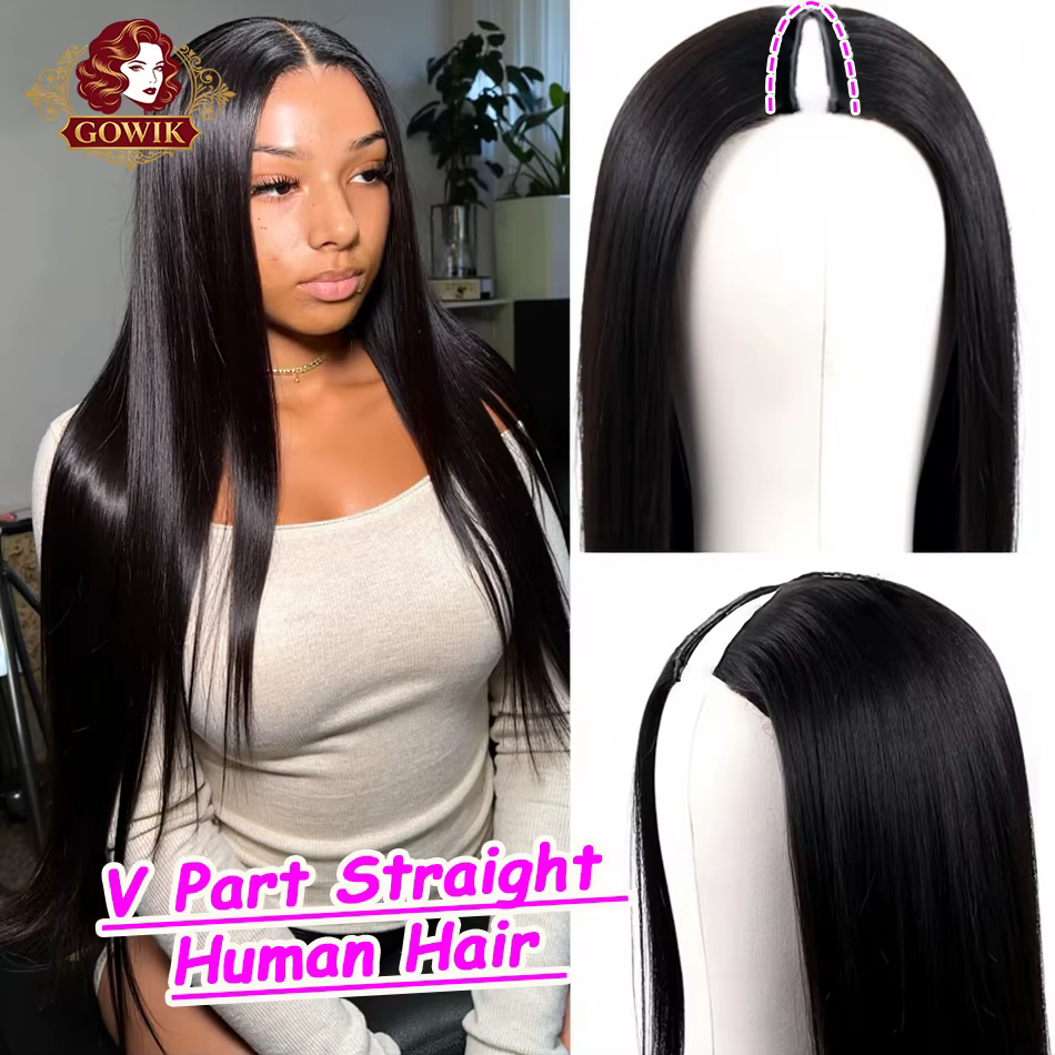 Perruque en cheveux humains lisses de 32 pouces de long, densité 220, perruque en V, perruques U-Par