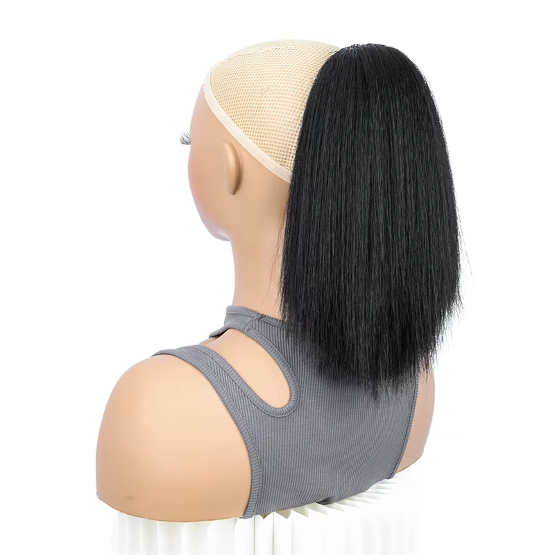 Extensions capillaires synthétiques Yaki courtes et lisses avec cordon de serrage, 10 pouces, queue