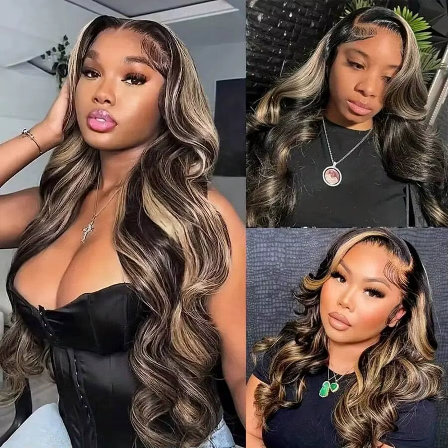 Perruque en cheveux humains 1b/27 Body Wave 13x613x4 HD Lace, avec mèches Ombré, cheveux humains vie
