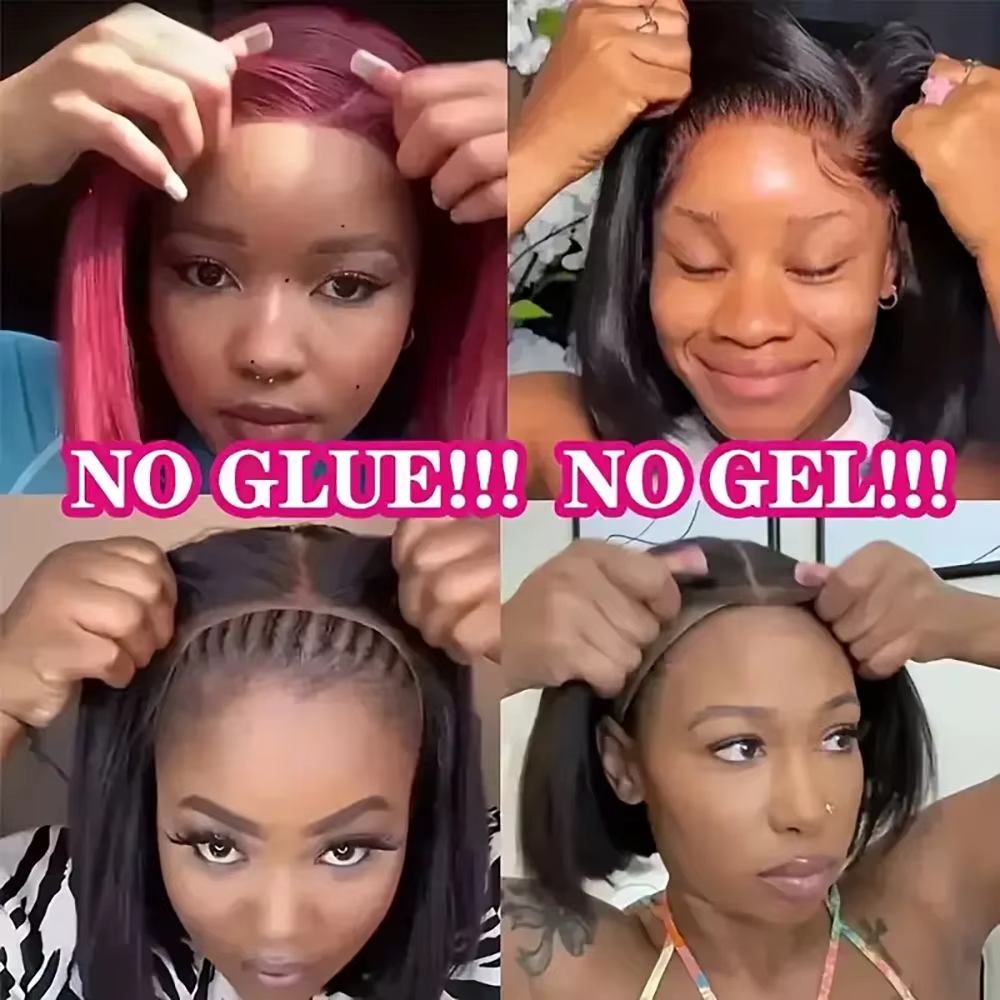 Perruque Bob sans colle en cheveux humains, perruques courtes Bob à porter directement pour femmes,