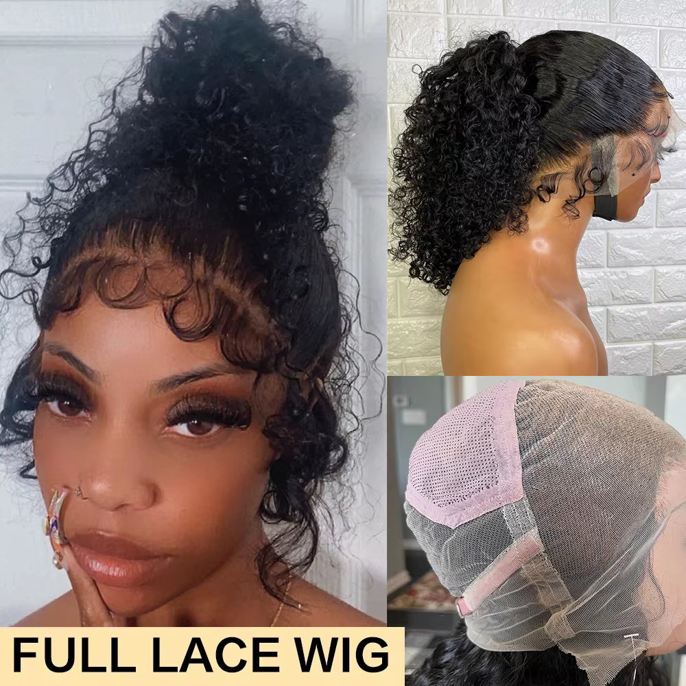 Perruque Full Lace Wig 360 brésilienne naturelle, cheveux bouclés, Deep Wave, Transparent, sans coll