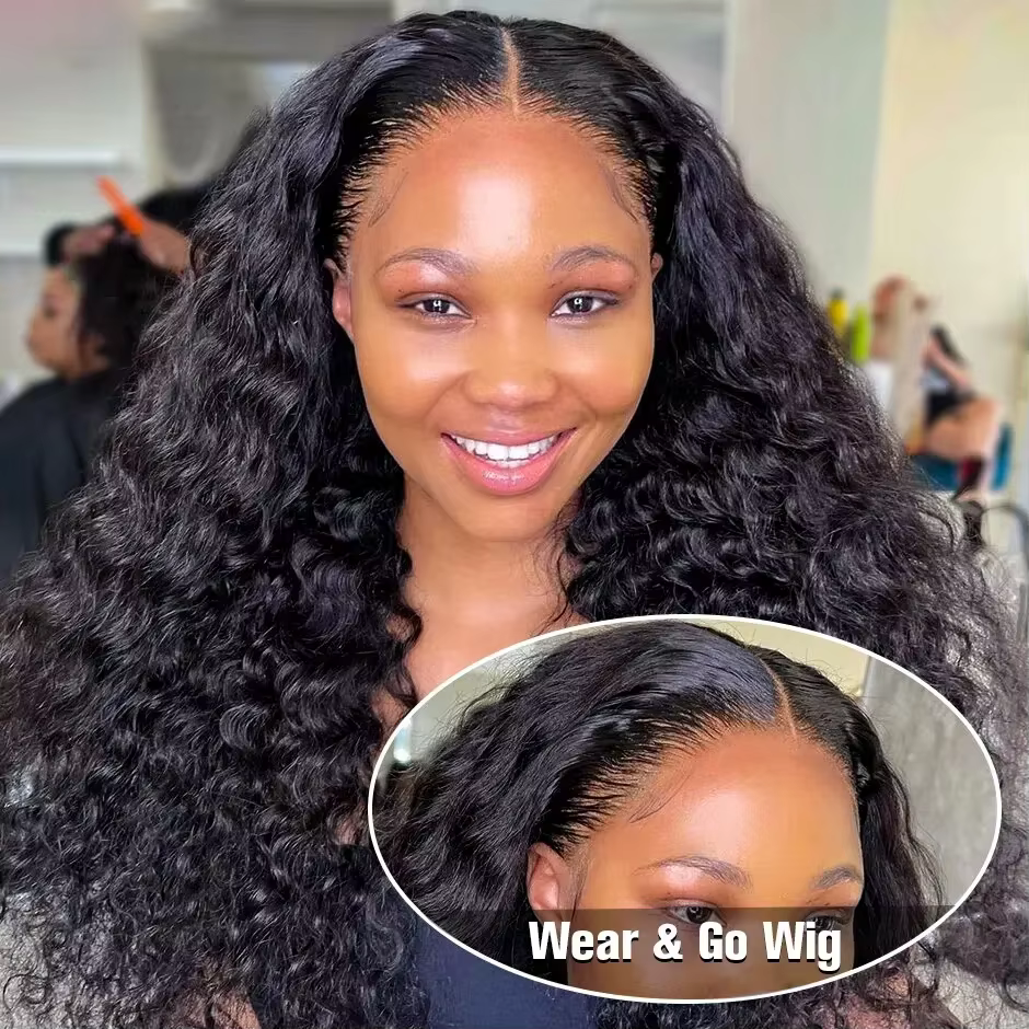 Perruque Bling Hair 180 Density Deep Wave 5x5 sans colle, cheveux humains prêts à porter, avec closu