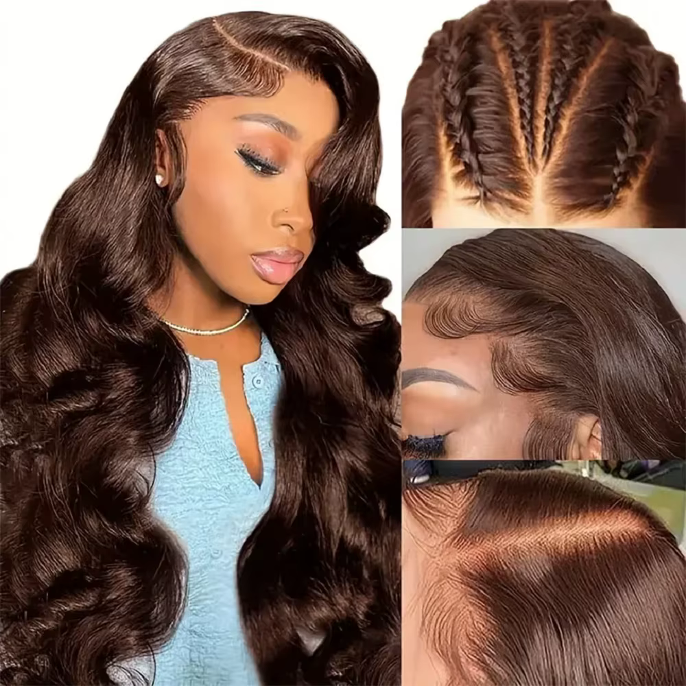 Perruques en cheveux humains ondulés chocolat, densité 200, pour femmes noires # 4 Perruques frontal