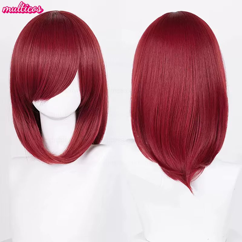 40 cm moyen basique Anime Cosplay perruque Bang Blond noir blanc rouge rose vert bleu marron or bleu
