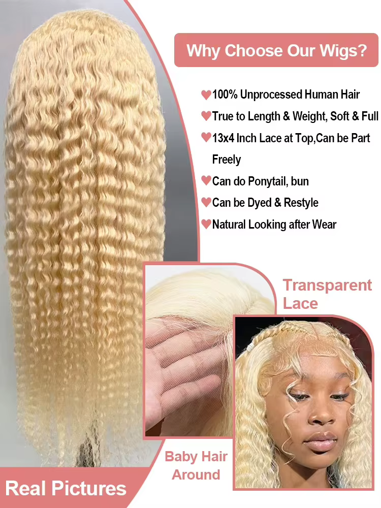 Perruques en cheveux humains blonds Jerry Curly 613 de 46 pouces, perruque sans colle en dentelle HD