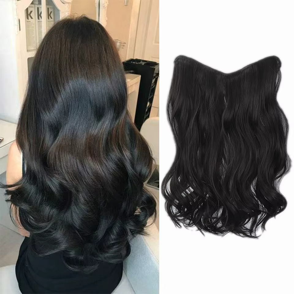 Extensions de cheveux synthétiques en forme de V à grandes ondulations pour femmes caucasiennes, ext