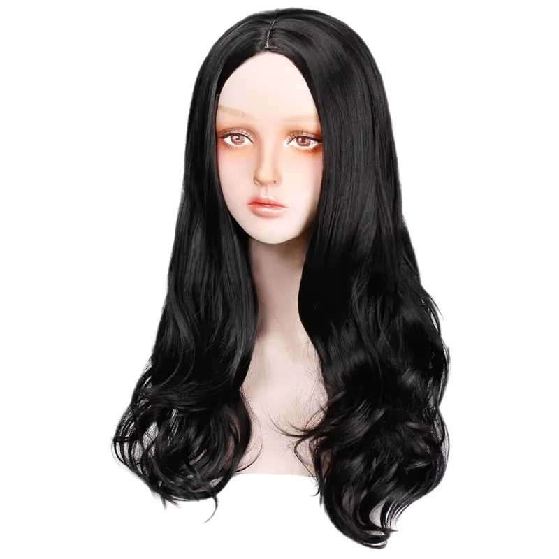 Perruque synthétique longue durée de couleur noire