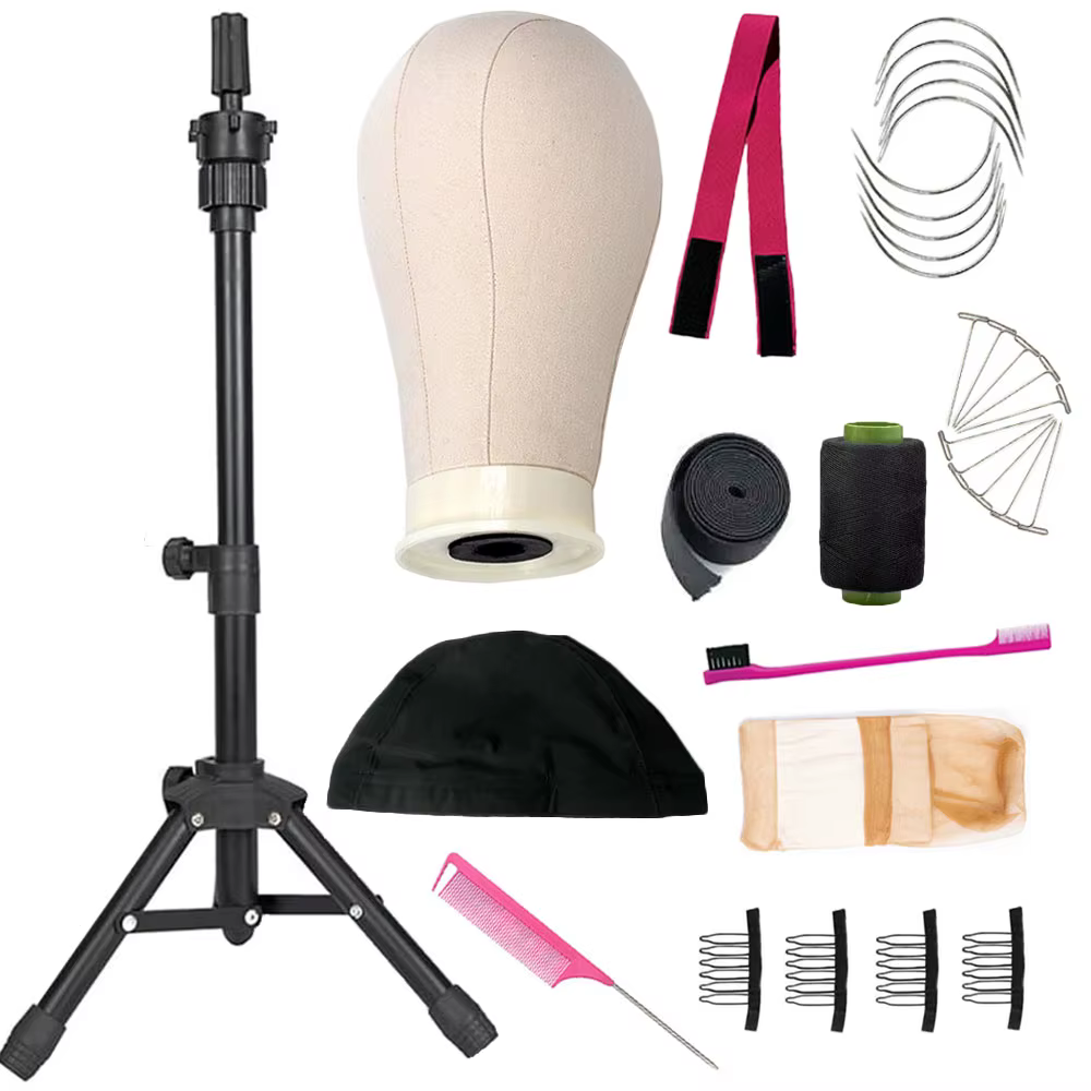 Tête de Mannequin de tête de perruque de 21 pouces 23 pouces avec support de perruque, tête de toile