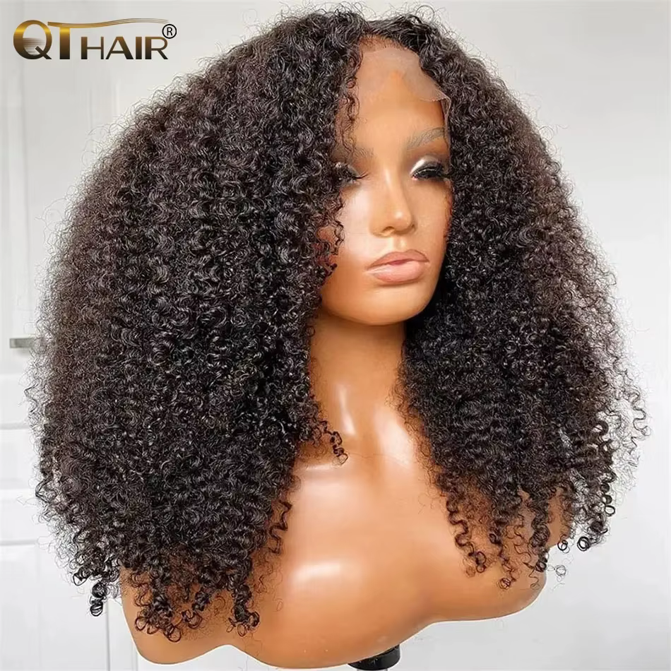 QT Afro crépus bouclés dentelle avant perruques 13x4 HD Transparent cheveux humains dentelle perruqu