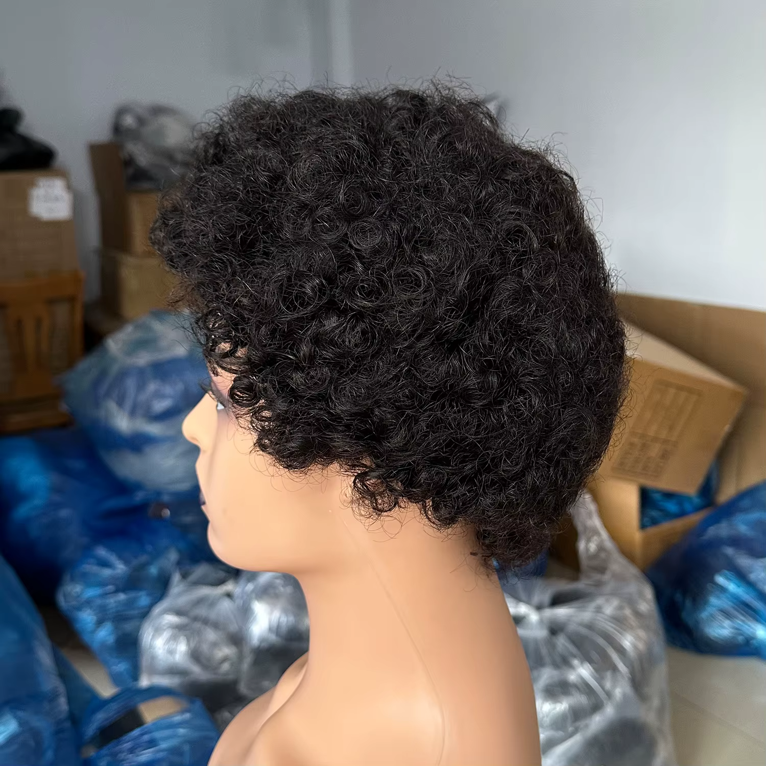 Perruques brésiliennes courtes coupe lutin pour femmes noires cheveux humains Afro crépus bouclés pe